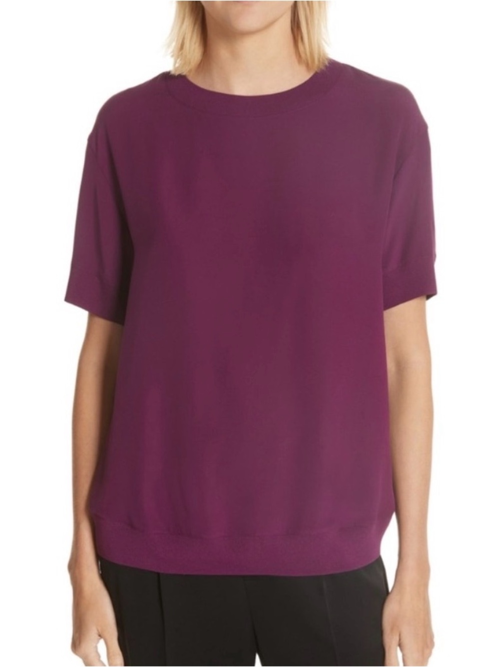 NWT Vince Short Sleeve Silk Crewneck Top in Mulberry